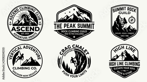 Mountain climbing and outdoor adventure club badges.