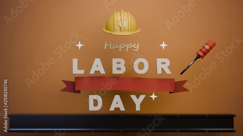 Entering tools from right forming center art on orange set showing yellow hard hat honoring workers
