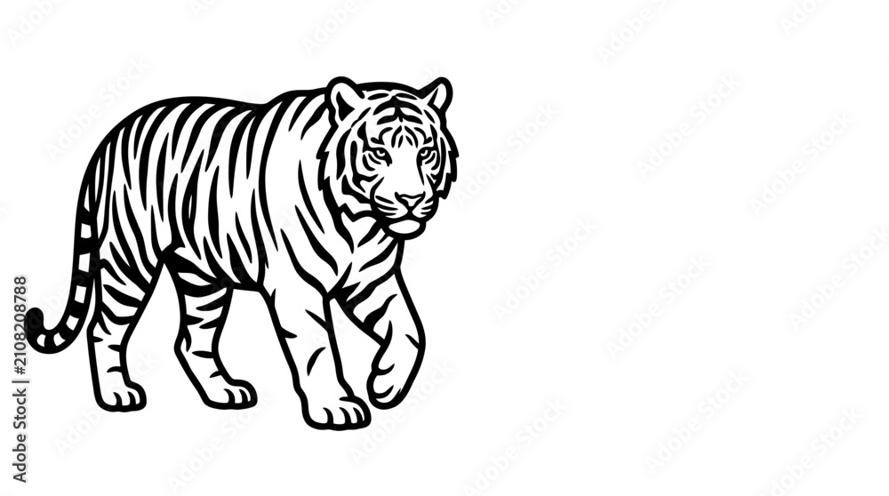 Obraz premium Majestic tiger walking powerful wild cat silhouette profile