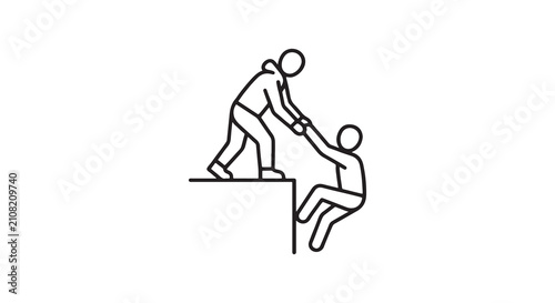 Simple line art icon representing teamwork and helping someone climb up.