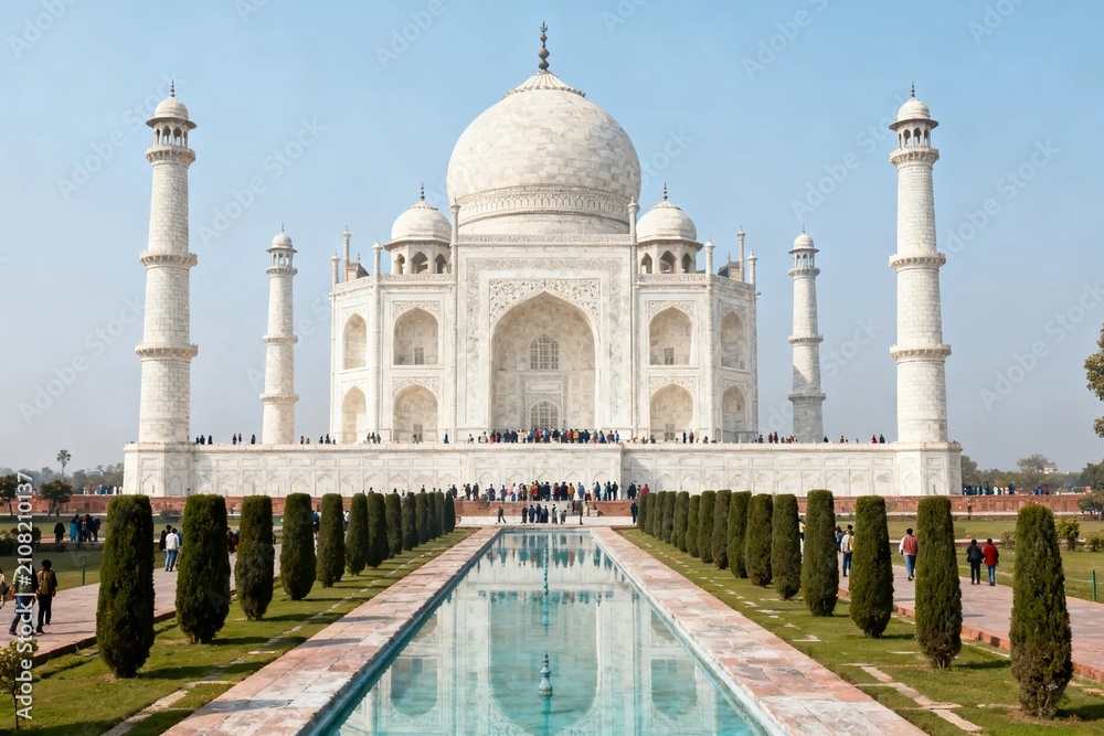Naklejka premium Taj Mahal with Reflecting Pool and Gardens