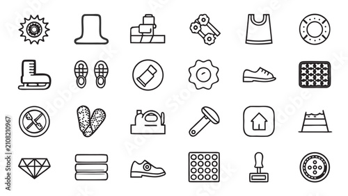 24 Footwear Manufacturing and Shoe Production Process Vector Line Icons