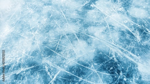 Close-up of scratched, textured ice surface with cracks and frosty patterns under cold lighting.