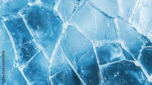 Close-up of cracked blue ice with intricate textures and transparent layers, showcasing the natural beauty of frozen water.