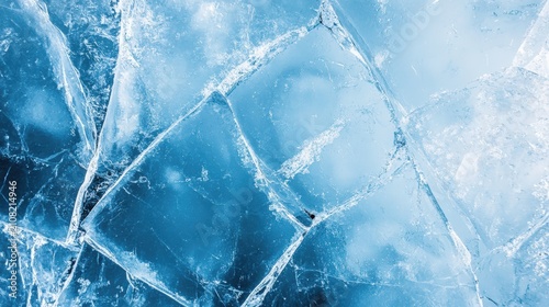 Close-up image of cracked and translucent blue ice with visible fractures and texture details.