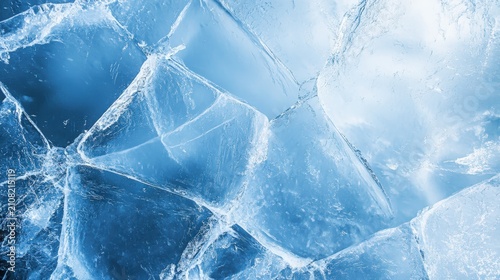 Close-up of cracked, translucent blue ice with light reflections highlighting texture and depth.