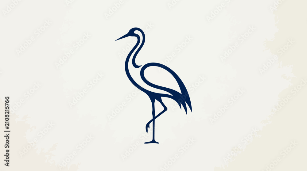 Obraz premium Elegant Navy Blue Crane Silhouette on Textured Beige Background, Minimalist Wildlife Art, Zen, Nature, Simplicity