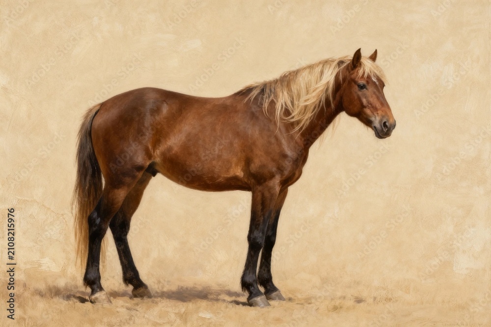 Fototapeta premium Painting of a Chestnut Horse with Golden Mane