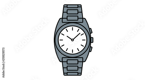 Modern Stainless Steel Wristwatch with White Face and Metal Bracelet, Timepiece Illustration