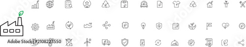 Sustainable industry line icons set, eco friendly factory and green manufacturing symbols, 40 environmental business vector elements for web design clean outline vector