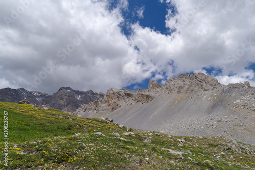 View on Maira Valley mountains, Cottian Alps, Italy