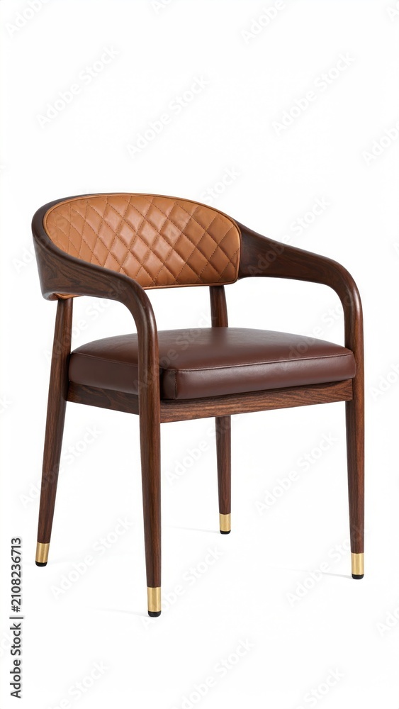 Obraz premium Elegant armchair with quilted brown leather and dark wood