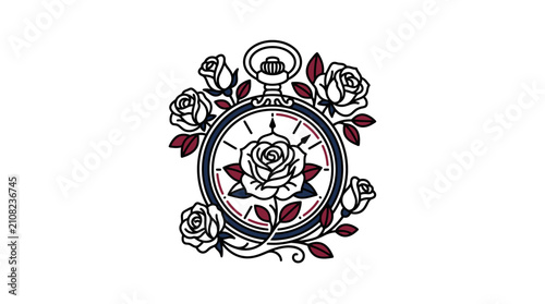 Vintage pocket watch with roses emblem design