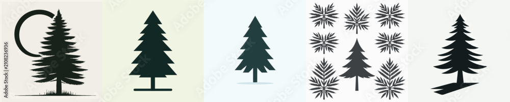 Fototapeta premium Pine Tree Silhouette Vector Illustration