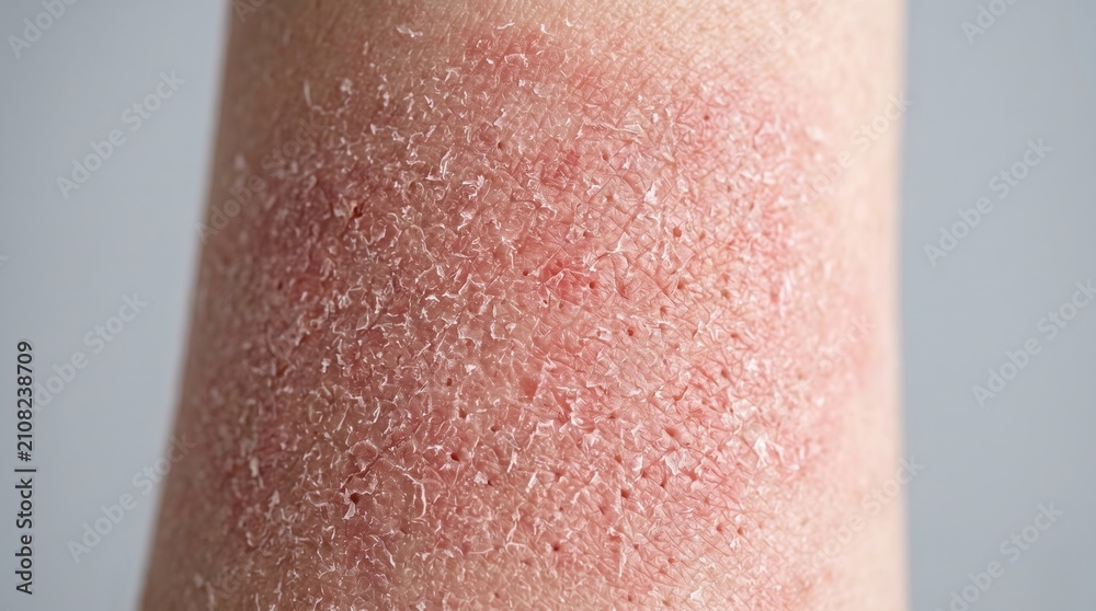 Fototapeta premium Macro close up of severely dry cracked and inflamed skin with eczema dermatitis