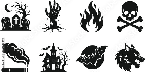 Photos Spooky Halloween and horror silhouette vector icon collection featuring a haunte