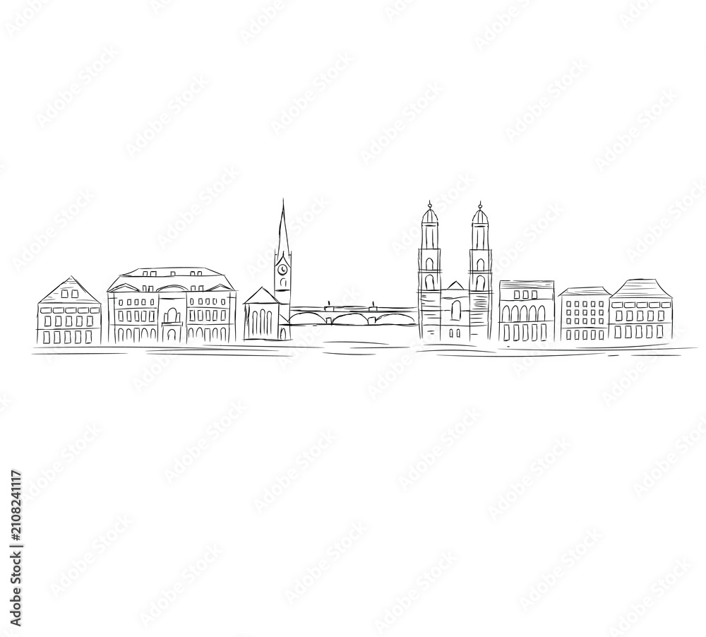 Fototapeta premium sketch of city skyline zurich