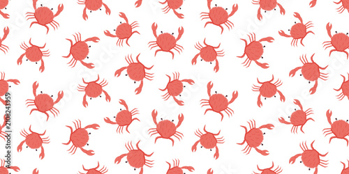 Seamless pattern cute cartoon crab. Vector illustration of a marine animal, background wallpaper.