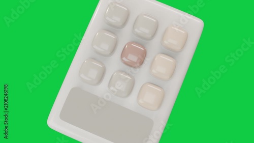 Handheld keypad rotating and tilting on play, showcasing glossy buttons on transparent background