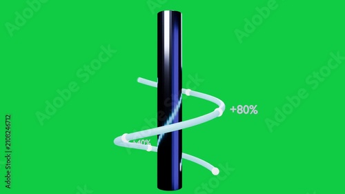 At pole reveal cyan helix coiling upward, showing nodes, percent labels, ring arrow on transparent