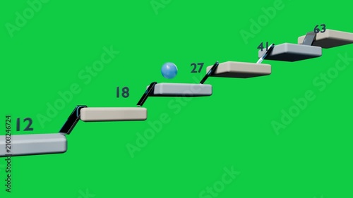Steps spawning blue ball ascending steps, links pivoting, flag appearing showing ascent on clear bg