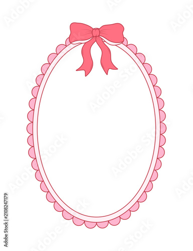 Vintage frame with wavy lines and bows. Vector illustration coquette style, perfect for wedding invitations, birthday cards, and holiday decor