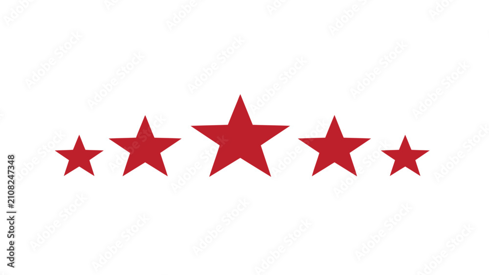 Fototapeta premium Five red stars of different sizes arranged in a row