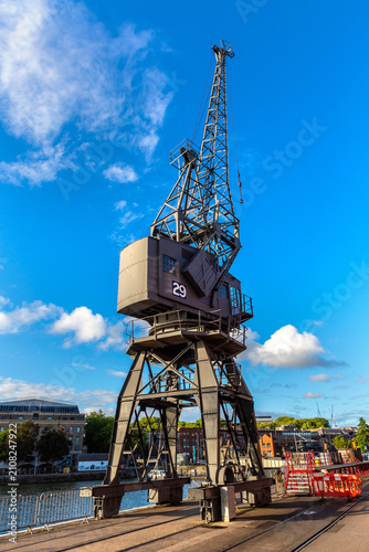 Historic harbour cargo cranes on Bristol Harbour in Bristol, England, UK