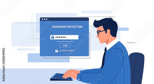 Man logging into password protection with digital security concept