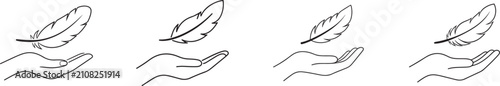 Konstfotografi Minimal feather over palm contour icon set symbolizing softness, gentleness, comfort, and delicate care
