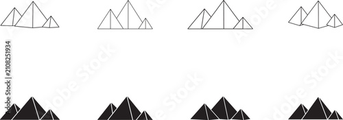 Foto Pyramid icon set for Egypt travel, ancient history, archaeology, landmarks, and desert vector design