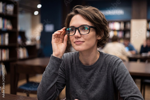 Person wearing smart glasses with digital interface overlay display
