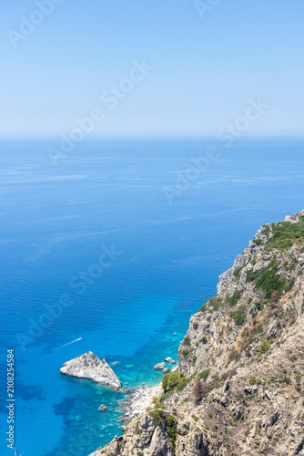 Ionian Sea and cliffs shore in Corfu, Greece
