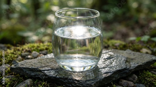 Clear Drinking Water in Glass on Natural Stone Outdoors
