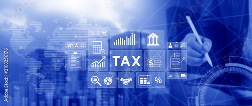 Online tax payment and financial planning concept. analyzing financial data and tax calculation to complete Individual income tax return, Government, state taxes, report. not ai