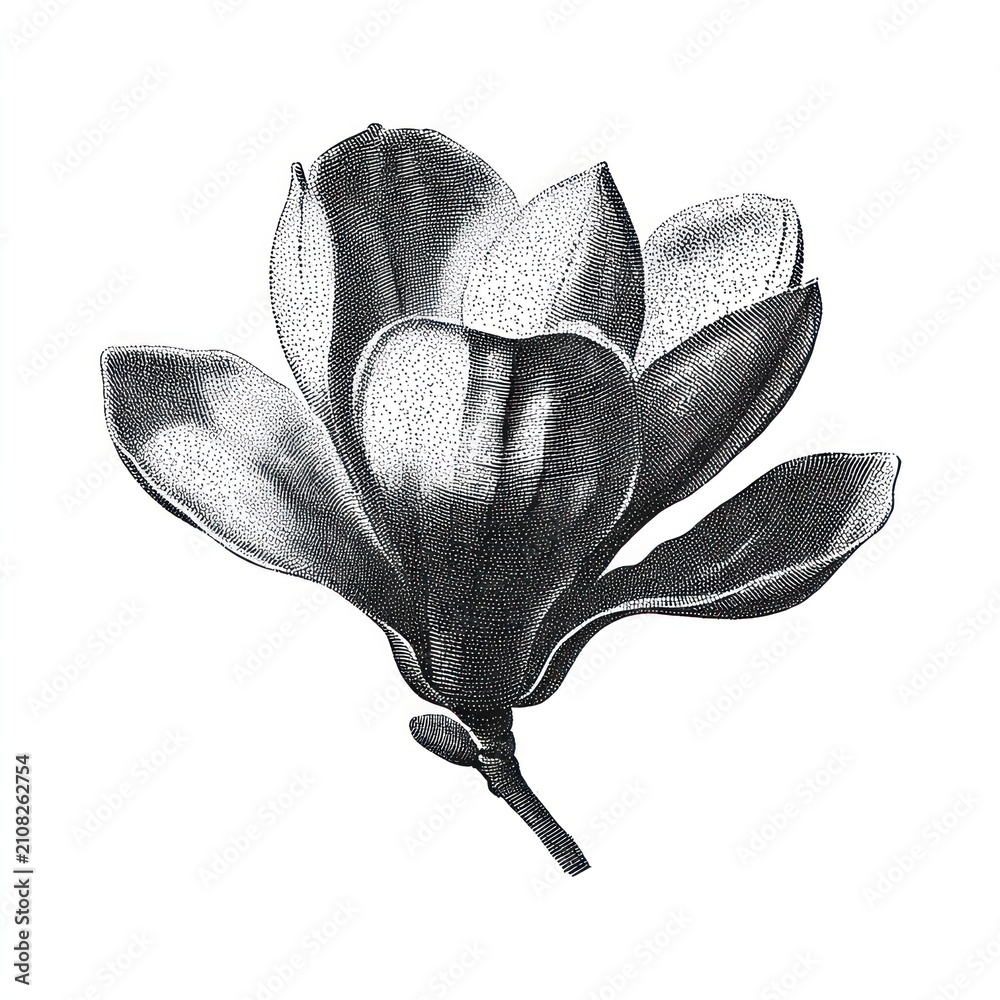 Obraz premium Vintage black and white magnolia flower botanical illustration