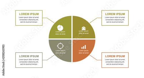Konstfotografi Minimalist circular infographic template showing a large wheel divided into four