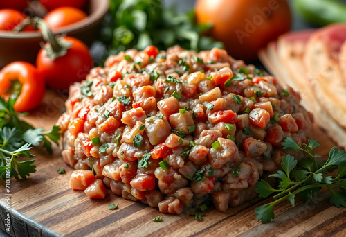 Fresh ground meat mixed wit...