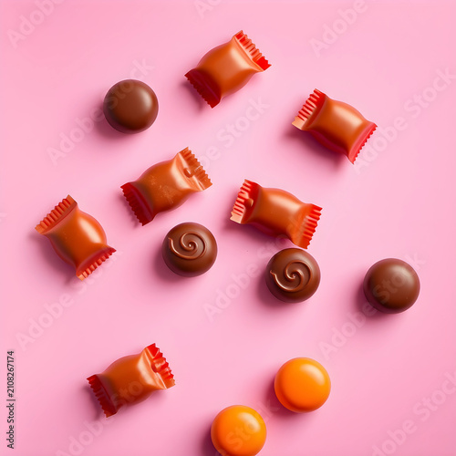 Scattered chocolate candies...
