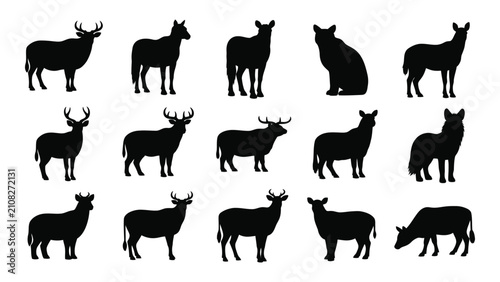 Black silhouettes of various wild animals