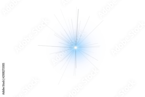 Blue radial starburst lens flare isolated on transparent background