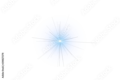 Blue radial starburst lens flare isolated on transparent background