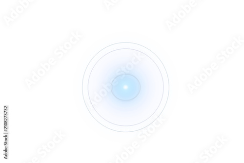Blue circular lens flare with layered rings isolated on transparent background