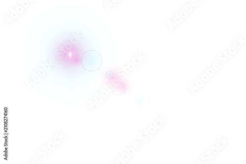 Cyan lens flare with a diagonal pink orb trail isolated on transparent background