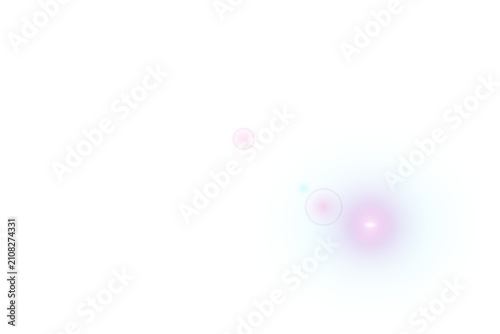 Cyan lens flare with small pink and white orbs isolated on transparent background