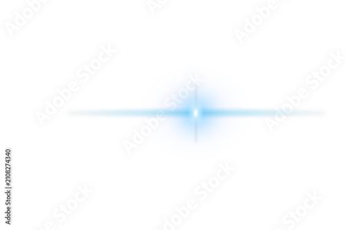 Blue circular lens flare with a cyan horizontal beam isolated on transparent background