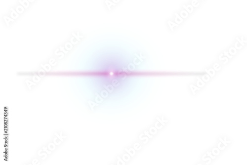 Cyan circular lens flare with a magenta horizontal beam isolated on transparent background