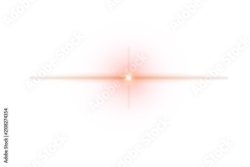Red and pink circular lens flare with a golden beam isolated on transparent background