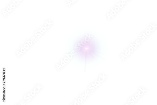Small cyan lens flare with a soft pink center and radial rays isolated on transparent background