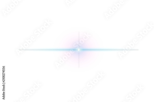 Pink circular lens flare with a cyan beam isolated on transparent background